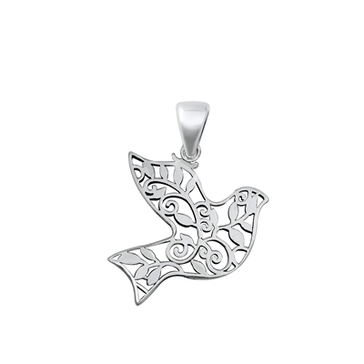 Silver Pendant - Dove & Flowers