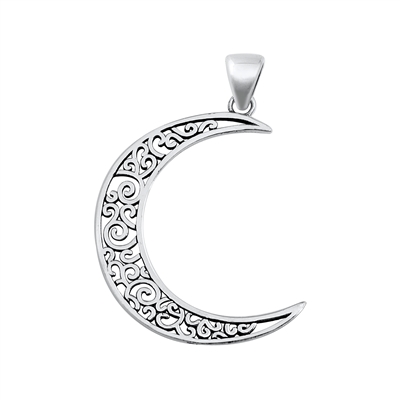 Silver Pendant - Crescent Moon Filigree