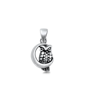 Silver Pendant - Owl & Moon