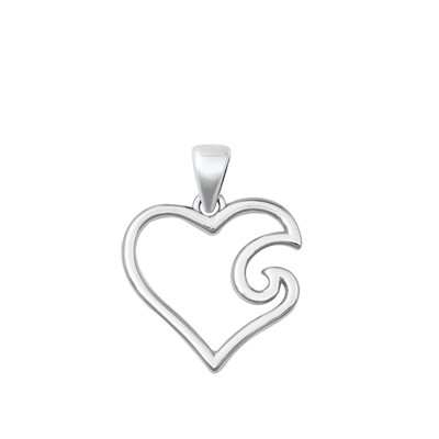 Silver Pendant - Heart & Wave