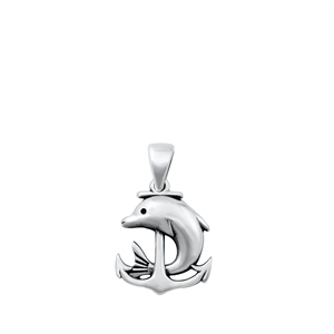 Silver Pendant - Dolphin & Anchor