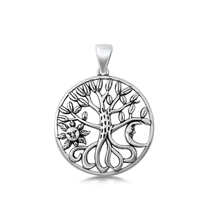 Silver Pendant - Sun, Moon, Tree