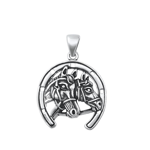 Silver Pendant - Horses & Horseshoe