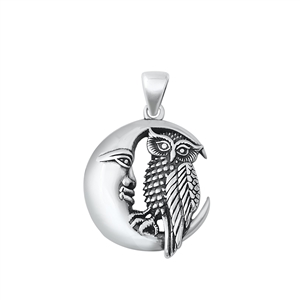 Silver Pendant - Owl & Moon