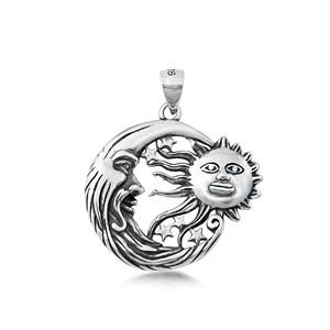 Silver Pendant - Moon & Sun