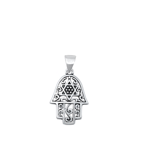 Silver Pendant - Hamsa & Jewish Star