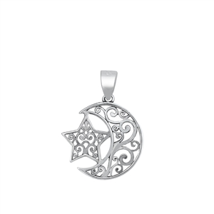 Silver Pendant - Moon & Star