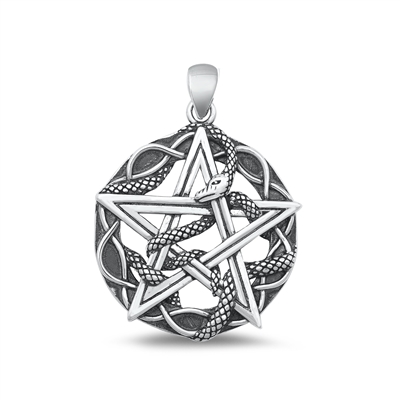 Silver Pendant - Snake & Pentagram