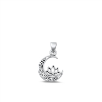 Silver Pendant - Moon & Lotus