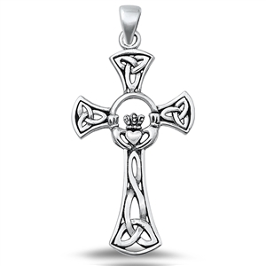 Silver Pendant - Claddagh Celtic Cross