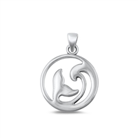 Silver Pendant - Whale Tail & Wave
