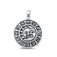 Silver Pendant - Moon, Sun, Runes