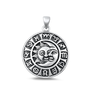 Silver Pendant - Moon, Sun, Runes