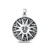 Silver Pendant - Sun & Runes