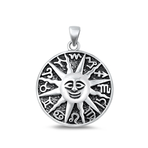 Silver Pendant - Sun & Runes