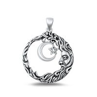 Silver Pendant - Wicca, Star, Moon