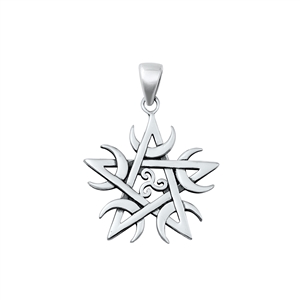 Silver Pendant - Pentagram, Moon, & Triskelion
