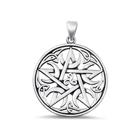 Silver Pendant - Pentagram, Moon, & Triskelion