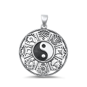 Silver Pendant - Yin Yang & Lucky Symbols