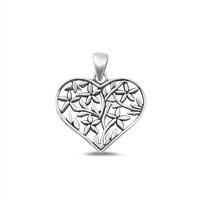 Silver Pendant - Heart & Flowers