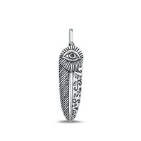 Silver Pendant - Feather & Evil Eye