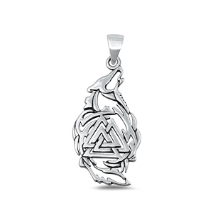 Silver Pendant - Valknut & Wolf