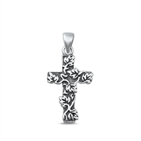 Silver Pendant - Cross w/ Leaves