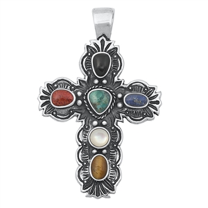 Silver Stone Pendant - Cross