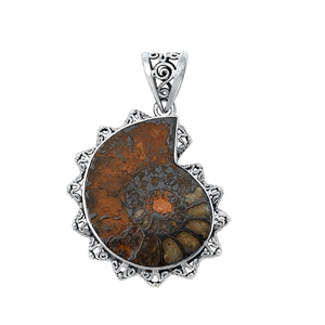 Silver Stone Pendant - Fossil Shell