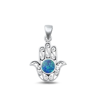 Silver Lab Opal Pendant - Hamsa