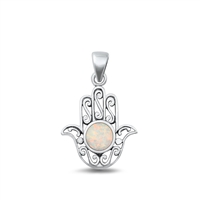 Silver Lab Opal Pendant - Hamsa