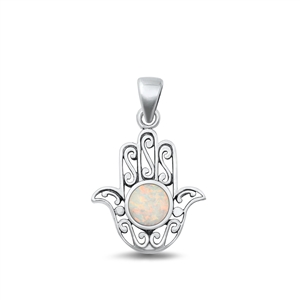 Silver Lab Opal Pendant - Hamsa