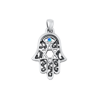 Silver Lab Opal Pendant - Hamsa & Star of David