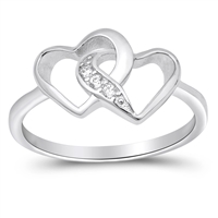 Silver CZ Ring - Double Hearts