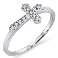 Silver CZ Ring - Sideways Cross