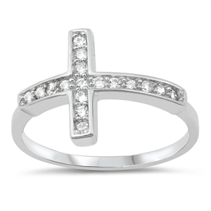 Silver CZ Ring  - SideWay Cross