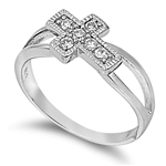 Silver CZ Ring - Sideways Cross