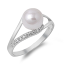 Silver CZ Ring - Pearl &Clear CZ