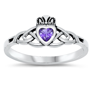 Silver CZ Ring - Claddagh ring