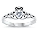 Silver CZ Ring - Celtic Claddagh ring