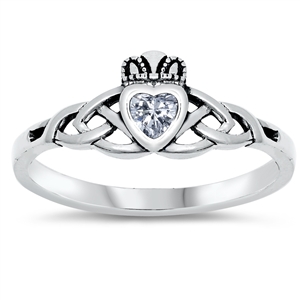 Silver CZ Ring - Celtic Claddagh ring