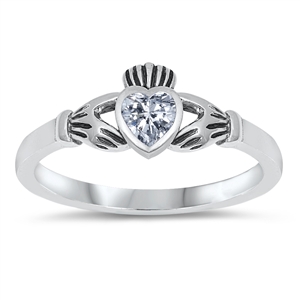 Silver CZ Ring - Claddagh