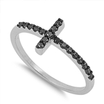 Silver CZ Ring - Sideways Cross