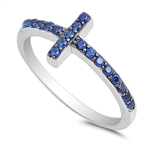 Silver CZ Ring - Sideways Cross