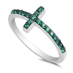 Silver CZ Ring - Sideways Cross