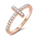 Silver CZ Ring - Sideways Cross