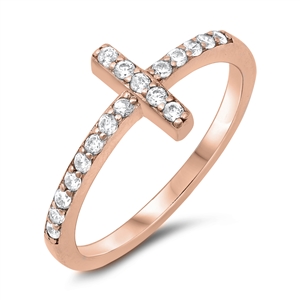 Silver CZ Ring - Sideways Cross