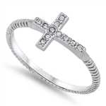 Silver CZ Ring - Sideway Cross