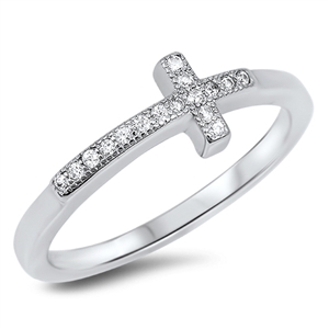 Silver CZ Ring - Sideway Cross