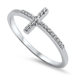 Silver CZ Ring - Sideway Cross